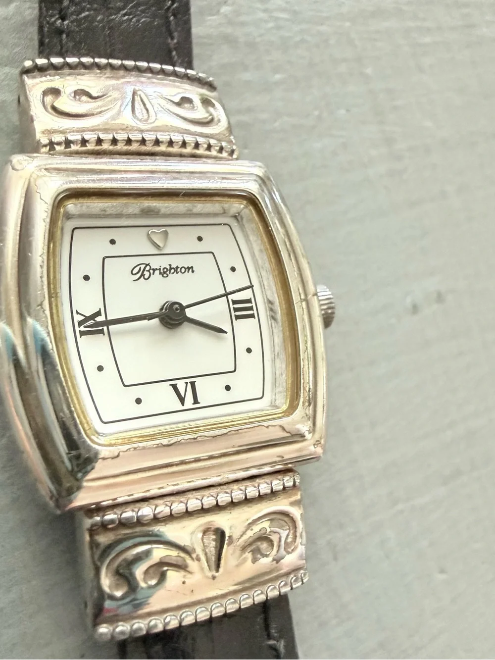 Brighton Waterford Silver-Tone Square Watch Reversible Black Red Leather Strap